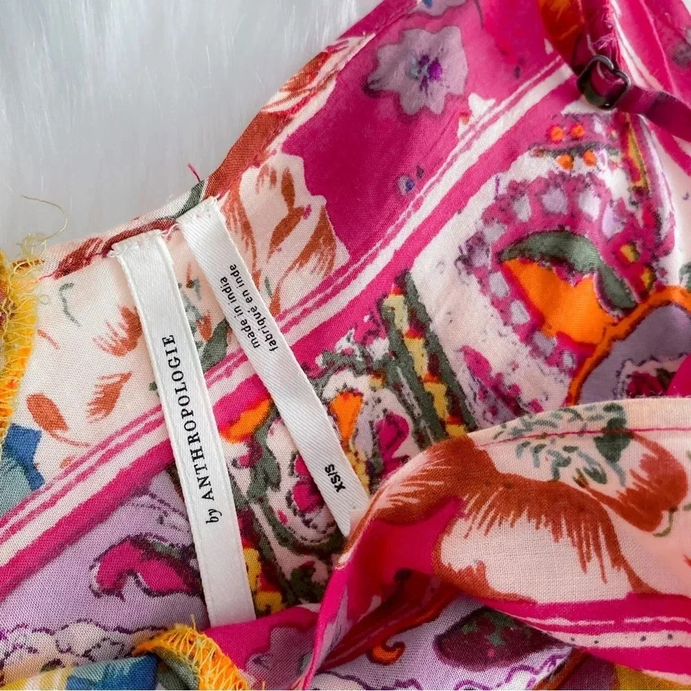 Anthropologie Daria Handkerchief Sleep Midi Dress Multi Floral Asymmetrical XS/S